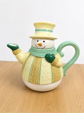 Bella Casa Ganz Snowman Ceramic Teapot Winter Holiday Serving Pitcher
